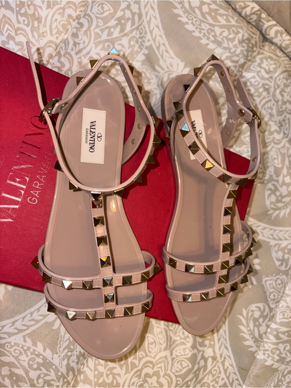 Valentino Garavani Blush Nude Rockstud Jelly T-Strap Sandals